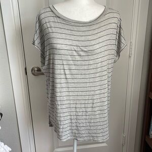 Ginger G Oversized Long Striped Cozy Grey Tee